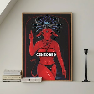 Baphomet Il Diavolo Satana Queer Satanico Strega Demoniaco Oscuro Occulto Stampa artistica Grande Camera da letto Decorazione artistica da parete / Pronto da appendere / Poster incorniciato