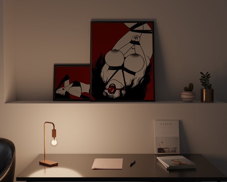 Plus Size Shibari Art Print | Erotic Red Bondage Poster image 6