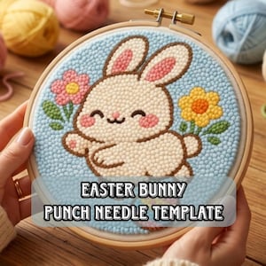 Chibi Bunny Punch Needle Pattern, Kawaii Rabbit DIY Embroidery Template, Digital Download