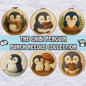 Chibi Penguin Punch Needle Pattern | Woodland Animal Embroidery (PDF Download)