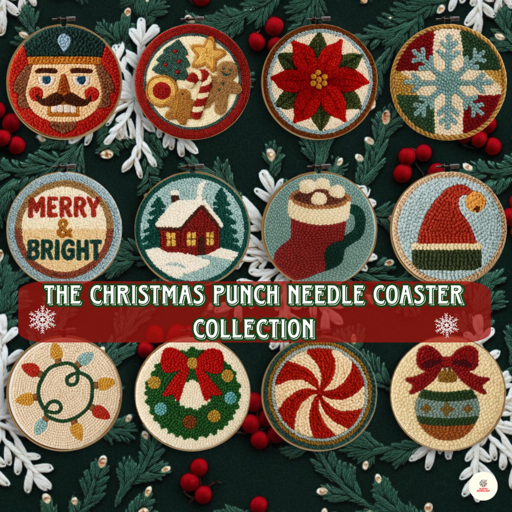 Christmas Punch Needle Pattern | Holiday Embroidery DIY (PDF) Coaster ...