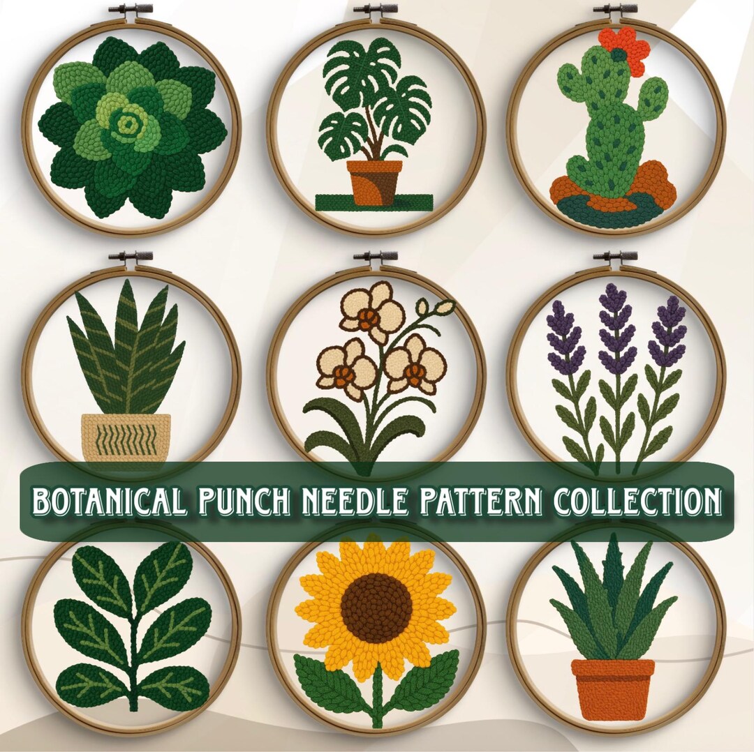 Plant Punch Needle Pattern Bundle: Monstera Succulent Cactus Beginner ...