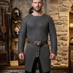 Darkened Aluminum Chainmail Hauberk: Medieval Knight LARP Armour