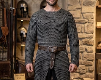 Darkened Aluminum Chainmail Hauberk: Medieval Knight LARP Armour