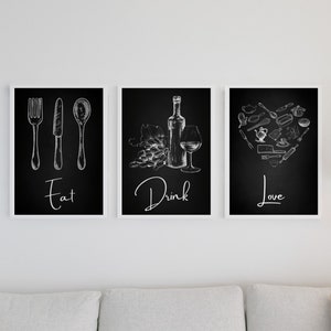 Printable Kitchen Wall Art Set of 3 Kitchen Prints, Food Drink Print ...