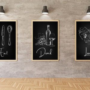 Printable Kitchen Wall Art Set of 3 Kitchen Prints, Food Drink Print ...