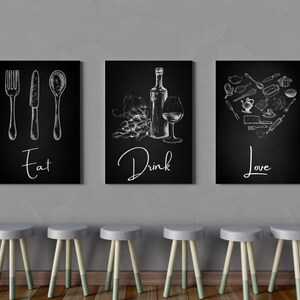 Printable Kitchen Wall Art Set of 3 Kitchen Prints, Food Drink Print ...