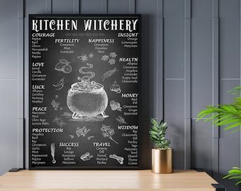 Lámina artística de brujería en la cocina: Póster de hierbas de bruja (descarga digital)