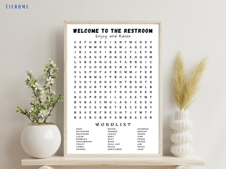 Bathroom Word Search Printable Wall Art Bathroom Wall Decor - Etsy