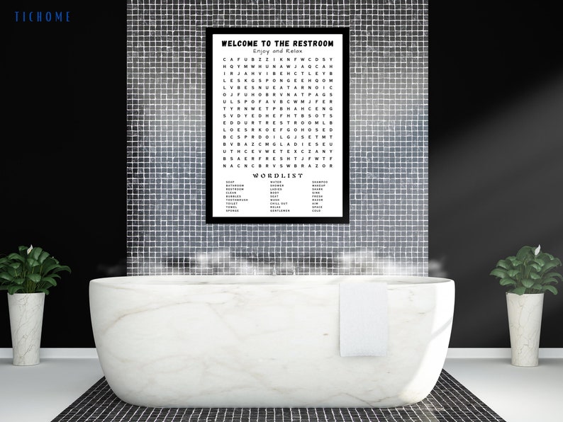 Bathroom Word Search Printable Wall Art Bathroom Wall Decor Etsy