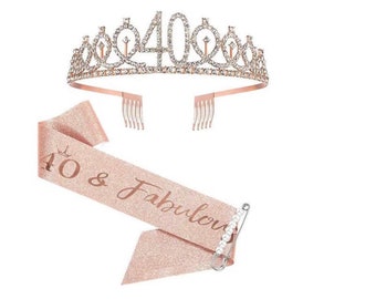 40 & Fabulous Birthday Glitter Sash and Rhinestone Tiara crown