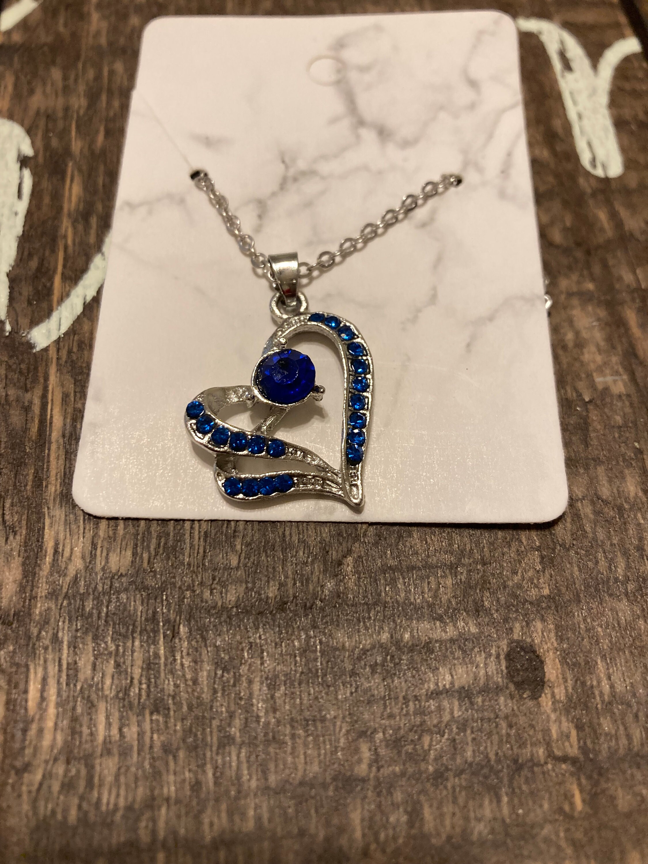 Blue Heart Necklace Etsy