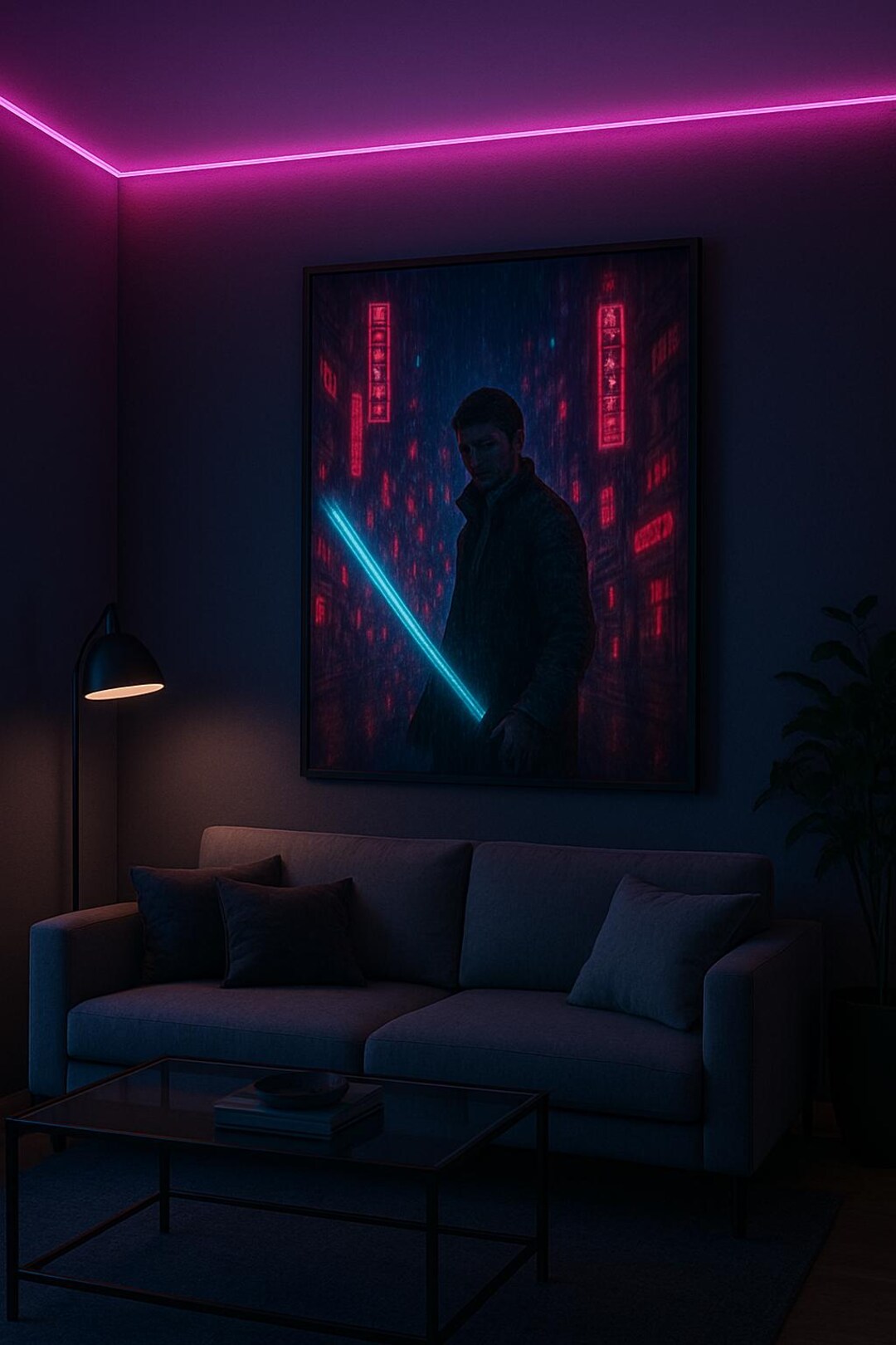 Cyberpunk Samurai Wall Art | Neon City Anime Poster | Futuristic Katana ...