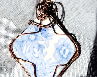 Broken Porcelain China Pendant wire wrapped with Antique Copper.