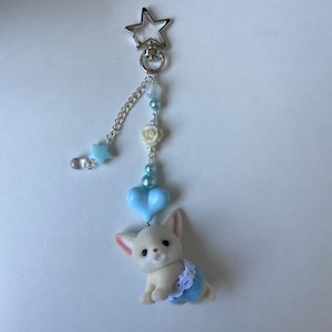 Calico Critter Keychain | Blue Beaded Keychain | Calico critter fox charm | blue fennec fox keychain
