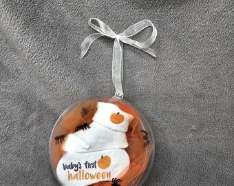 Baby First Halloween Ornament Kit with Pumpkin Socks, Unique Baby Shower Gift, Holiday Milestone Present for New Mom, DIY Infant Keepsake