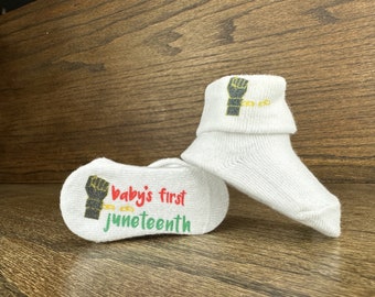 Baby's 1st Juneteenth Socks, Perfect Baby Shower Gift, Black Pride Holiday Clothes, African American Independence, Gender Neutral- Boy- Girl