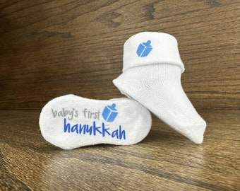 Unique Baby's First Hanukkah Socks- Baby Shower Gift- Jewish Infant Holiday Clothes- Gender Neutral Present- Hebrew Festival of Lights