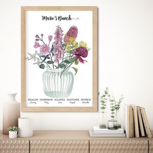 Personalised BIRTH FLOWER Print, Custom birth month flower, Custom family print, Australian native birth flower, Mothers Day, Christmas gift