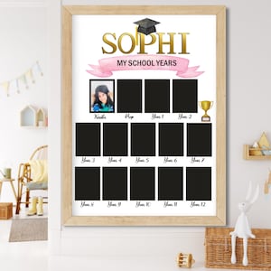 Impresión de los años escolares de K-12.º grado personalizada con nombre, miniexhibición de fotografías, póster personalizado de mis años escolares, minifotos de la escuela primaria