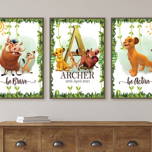 Lion King , Nursery Art Set of 3 ,Wall Nursery Print , personalized Wall Art, Watercolor Nursery set, Gift Room Decor baby , nursery prints