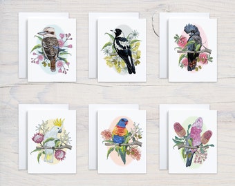 Australian Bird Greeting Cards: Watercolor Native Aussie Birds, Set of 6