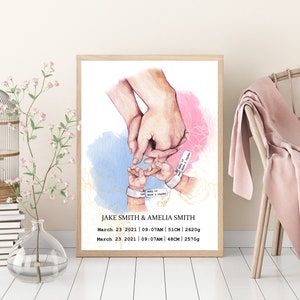 Zwillinge , Zwillingsbabys , Neue Baby Geburtsdaten Print , Kinderzimmer Wandkunst , personalisierter Druck , Geschenk , Babyzimmer Dekor Familie Eltern Neugeborene