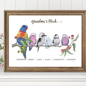 Personalised Grandparents Gift Australian Mixed native Birds personalized Art Watercolor bird Print Grandkids Gift, Grandpa Gift, nan, pop image 9