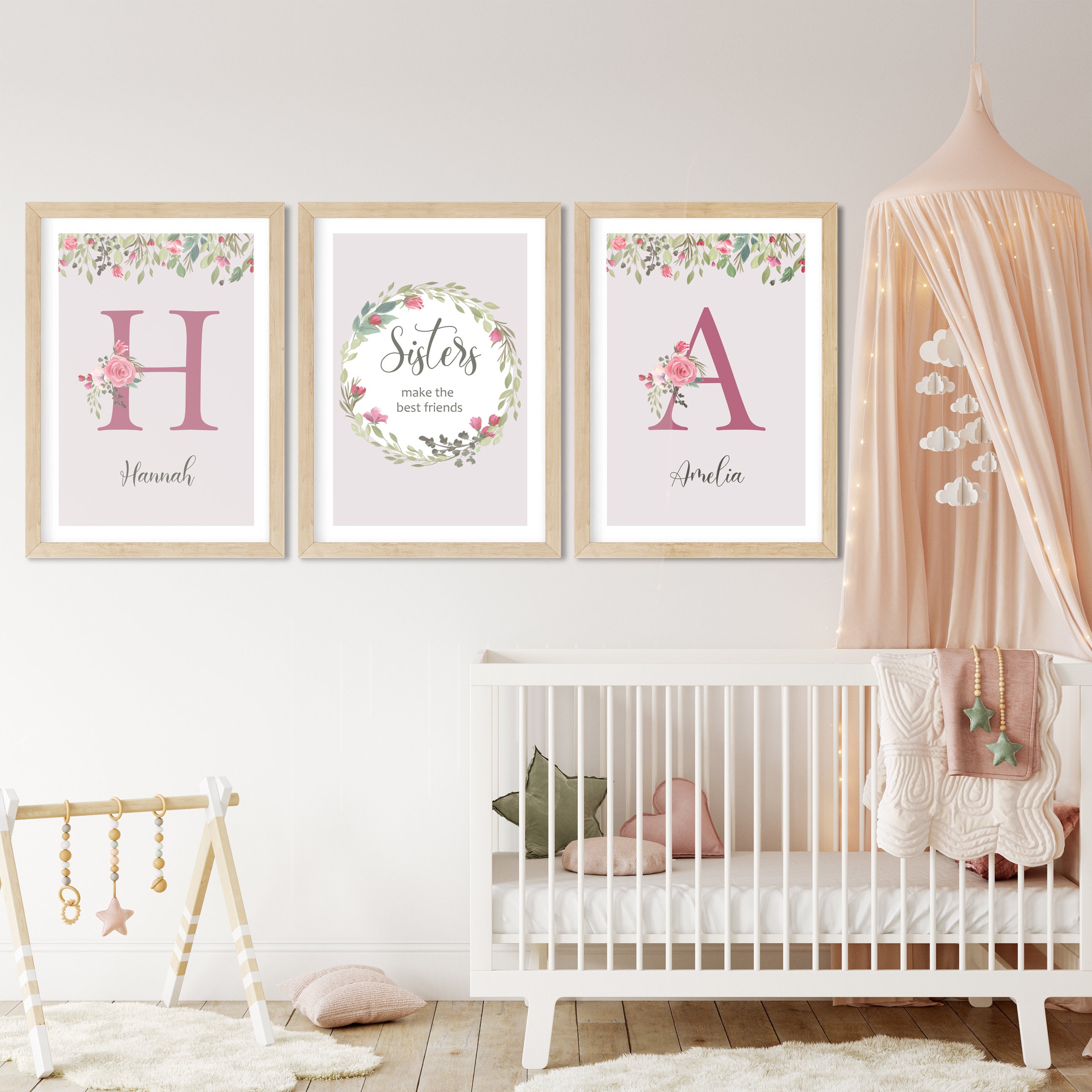 Sisters, Nursery Art Set of 3 ,twins Print , Personalized Wall Art ...