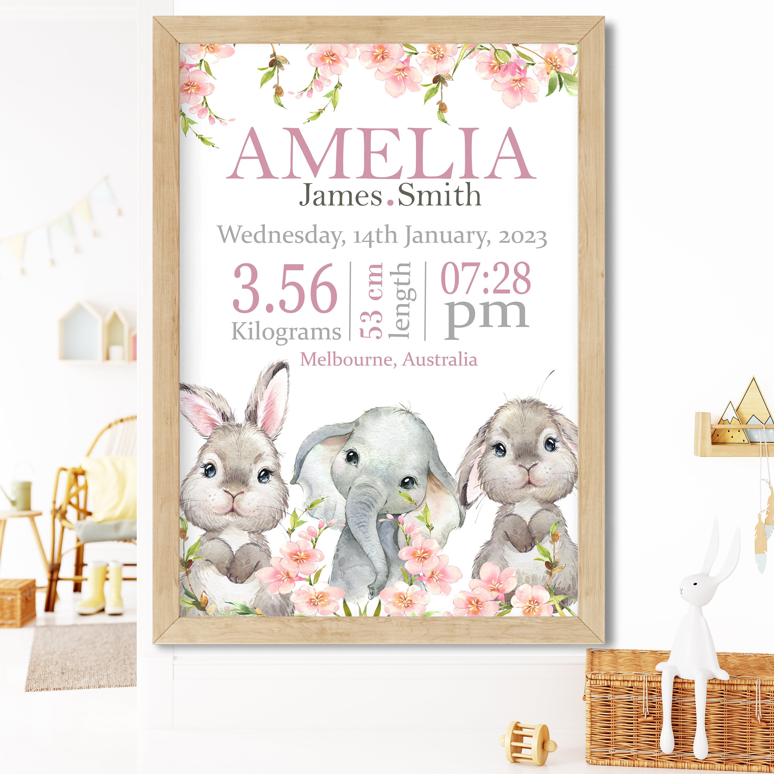 Personalised Birth Announcement Nursery Prints Bedroom Decor Baby ...
