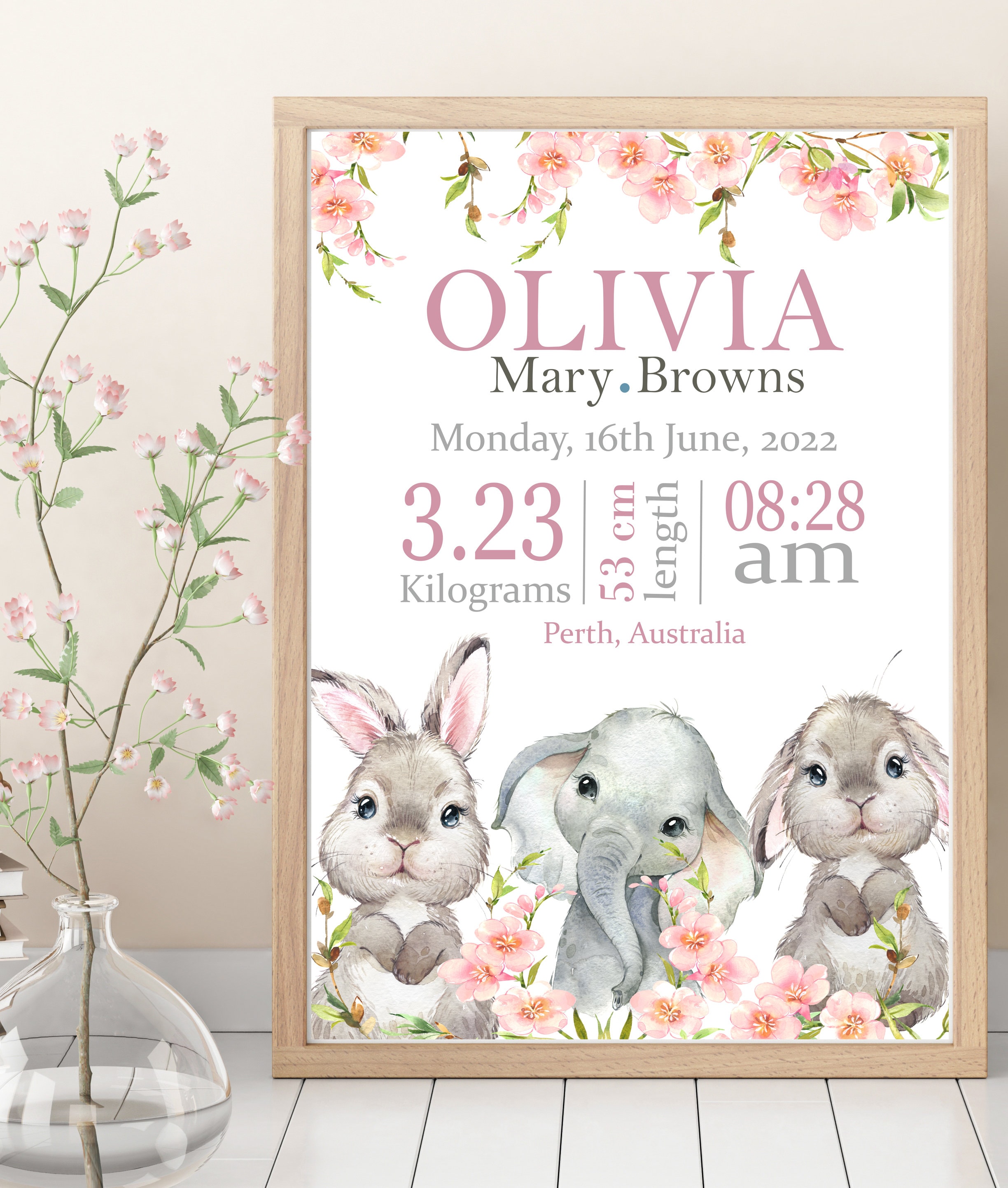 Personalised Birth Announcement Nursery Prints Bedroom Decor Baby ...