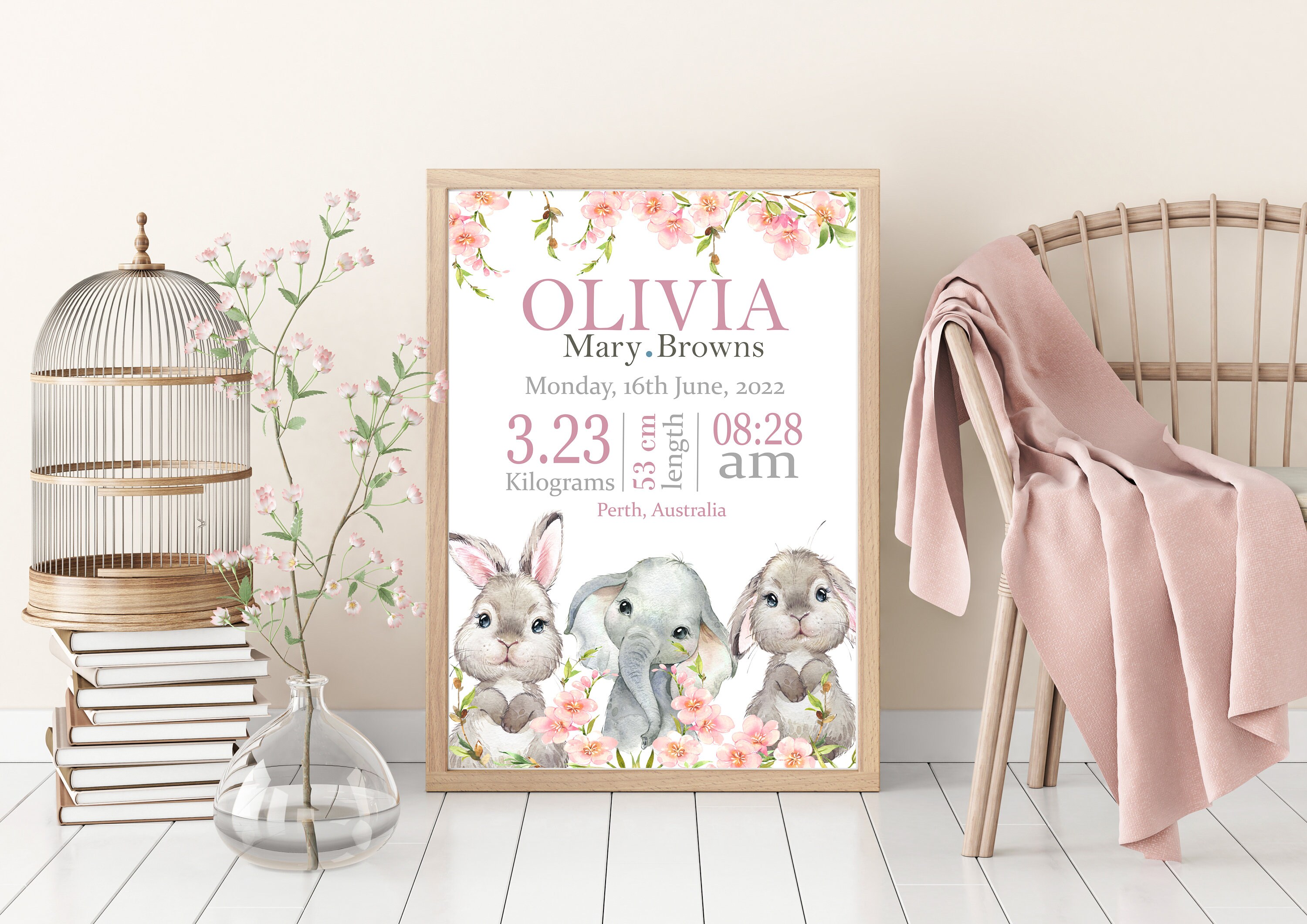 Personalised Birth Announcement Nursery Prints Bedroom Decor Baby ...