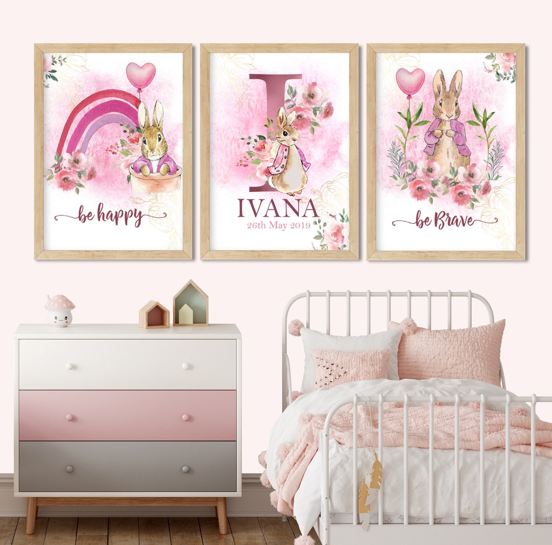 Girl Nursery Art Set of 3 , Peter Rabbit Wall Nursery Print ...