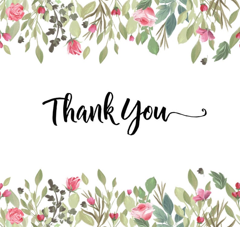 K&ouml;nnte beinhalten: Ein wei&szlig;er Hintergrund mit einem floralen Rand aus rosa Rosen und gr&uuml;nen Bl&auml;ttern. Der Text "Danke" ist in schwarzer Kursivschrift in der Mitte des Bildes geschrieben.