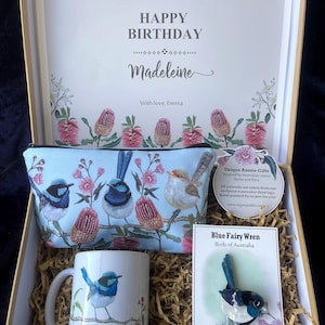 Caixa de presente personalizada, caixa de presente de aniversário exclusiva, com desenhos exclusivos de pássaros nativos australianos, para amigo, para mãe, presente de dia das mães