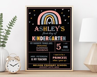 First Day of School Sign Boho Rainbow First Day of School Sign Digital Download Rainbow First Day Of Kindergarten Sign chalkboard