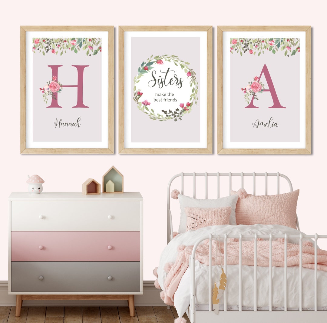 Sisters, Nursery Art Set of 3 ,twins Print , Personalized Wall Art ...