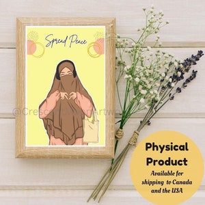 Hijab Muslim girl, Spread Peace, Islamic Wall Art Print Postcard, Home Decor Gift, Aesthetic, Islamic Decoration, Muslimah, Niqabi