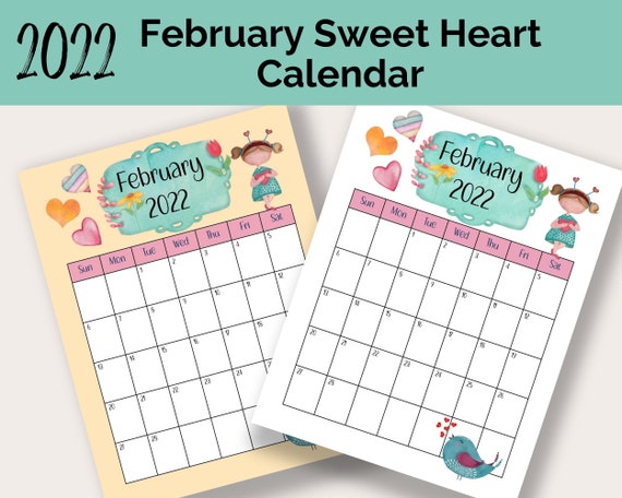 Editable February Calendar February 2022 Cute Heart Calendar | Etsy