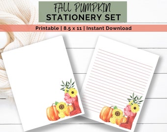 Fall  Stationery Set,  Letter Writing Set, Printable Stationery, Letter Stationary, Pumpkins, Sunflowers