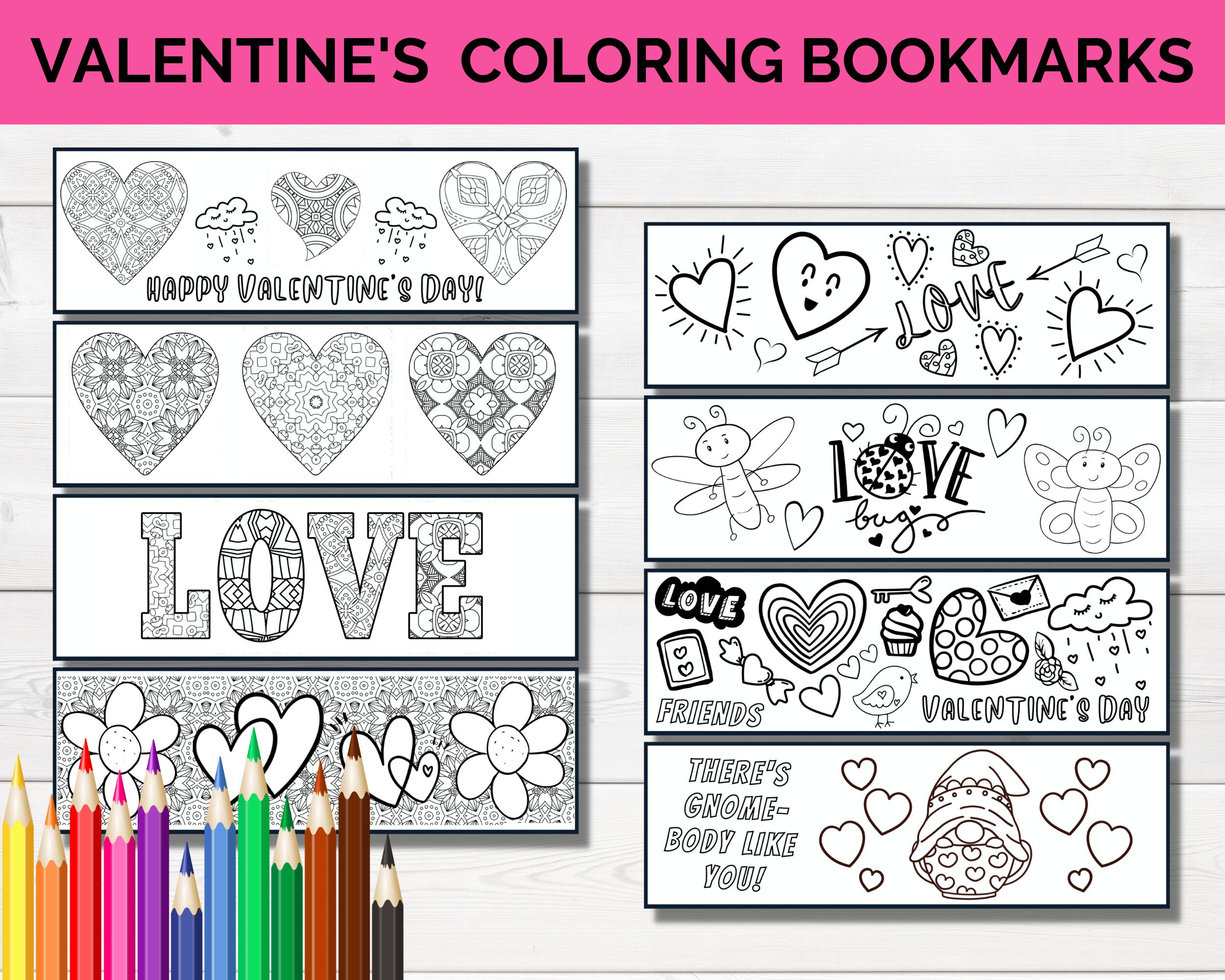 Printable Valentine's Coloring Bookmarks, Valentine Coloring Pages