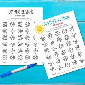 Printable summer reading tracker.Color in each sun every 20 minutes reading, to reach reading goal.