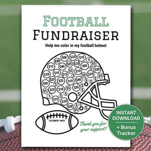 Printable Football Fundraiser Template, Football Team Fundraiser, Fundraiser Thermometer, Fill My Helmet,  Color In Fundraiser
