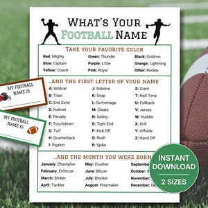What&#39;s Your Football Name Printable, Football Party Games, Name Tags & Sign, Name Generator, What&#39;s Your Name Game, Football Decorations