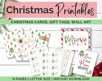 Christmas Printables, Christmas Cards, Gift Tags, Christmas Wall Art,  Holiday Cards Pack