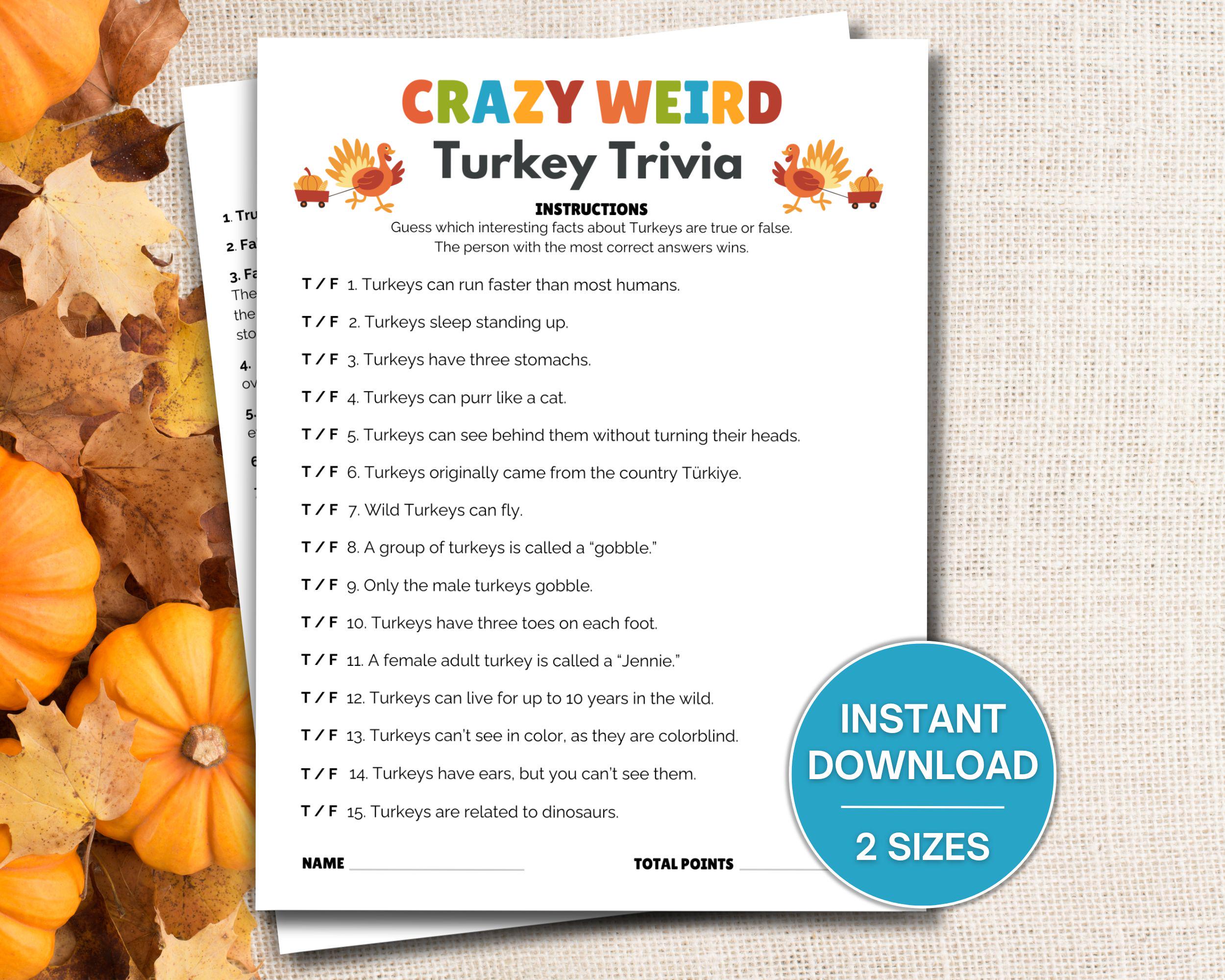 Turkey Trivia Printable, Thanksgiving Trivia, Friendsgiving Games, Fall ...