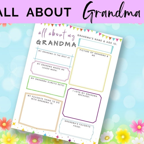 All About Grandma Fill in the Blank Mothers Day Gift INSTANT Etsy