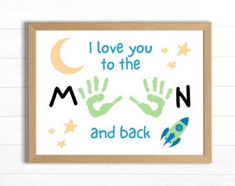 Handprint Art Printable, Father's Day Handprint Craft, I Love You to The Moon and Back Art, Fathers Day Gift, Grandparent Gift, Birthday