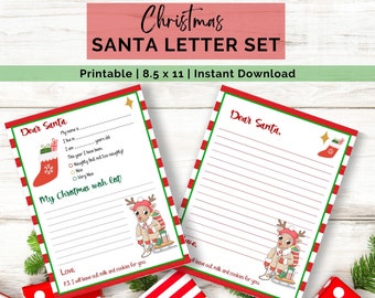Santa Letter Template, Letter to Santa, Printable Santa Letter, Christmas Wish List, Digital Download