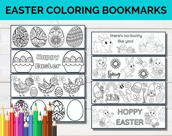 Easter Coloring Bookmarks, Printable, Easter Basket Stuffers, Easter Coloring Pages, Book Accessories, Easter Bookmarks Digital